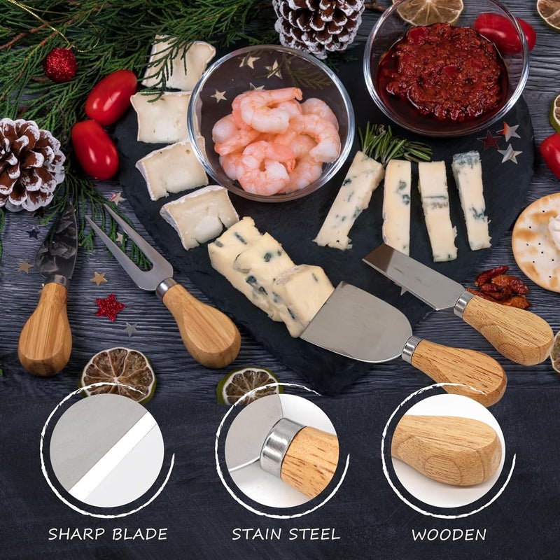 HEORIM Cheese Knife Set for Charcuterie - 4 Small Stainless Steel Cheese Knives and Fork with Magnetic Acacia Wood Holder - Charcuterie Board Accessories - Image 5